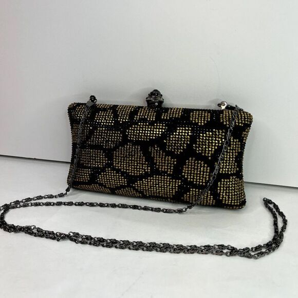 Kate Landry Jeweled Encrusted Animal Print Clutch Purse Chain Womens Designer - Picture 2 of 10